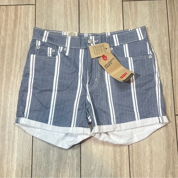 Levis Shorts Womens 29 Mid-length Shorts Mid-Rise Slim Striped NWT - Picture 1 of 5